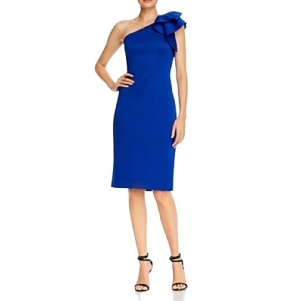 Eliza J Women's Ruffled-Shoulder Sheath Scuba Crepe Cocktail Dress Size 14 NWT